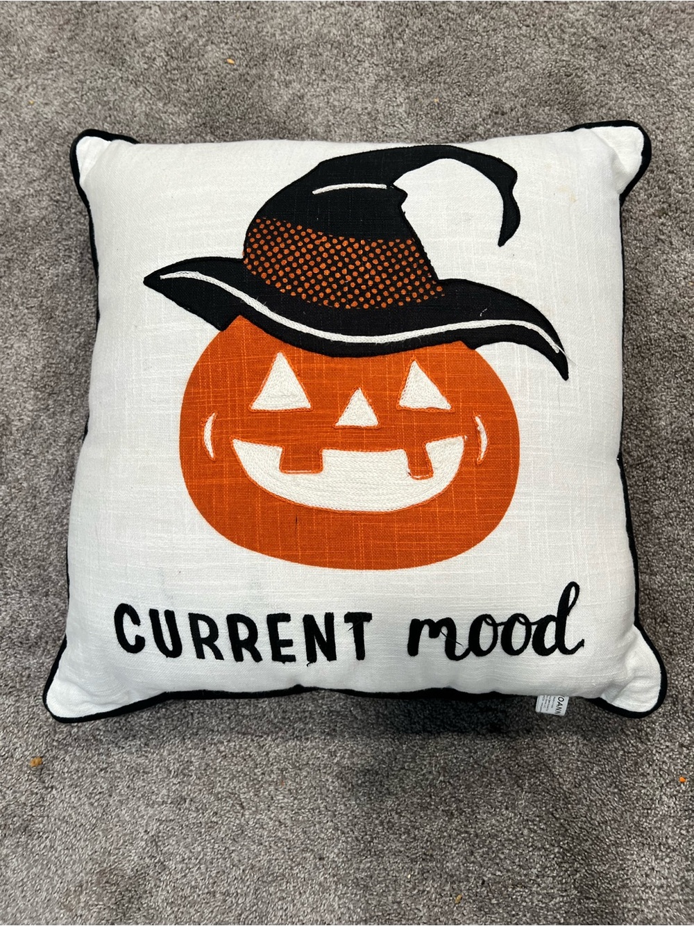 JoAnn Halloween Pumpkin 'Current Mood' Pillow - White, Orange, Black